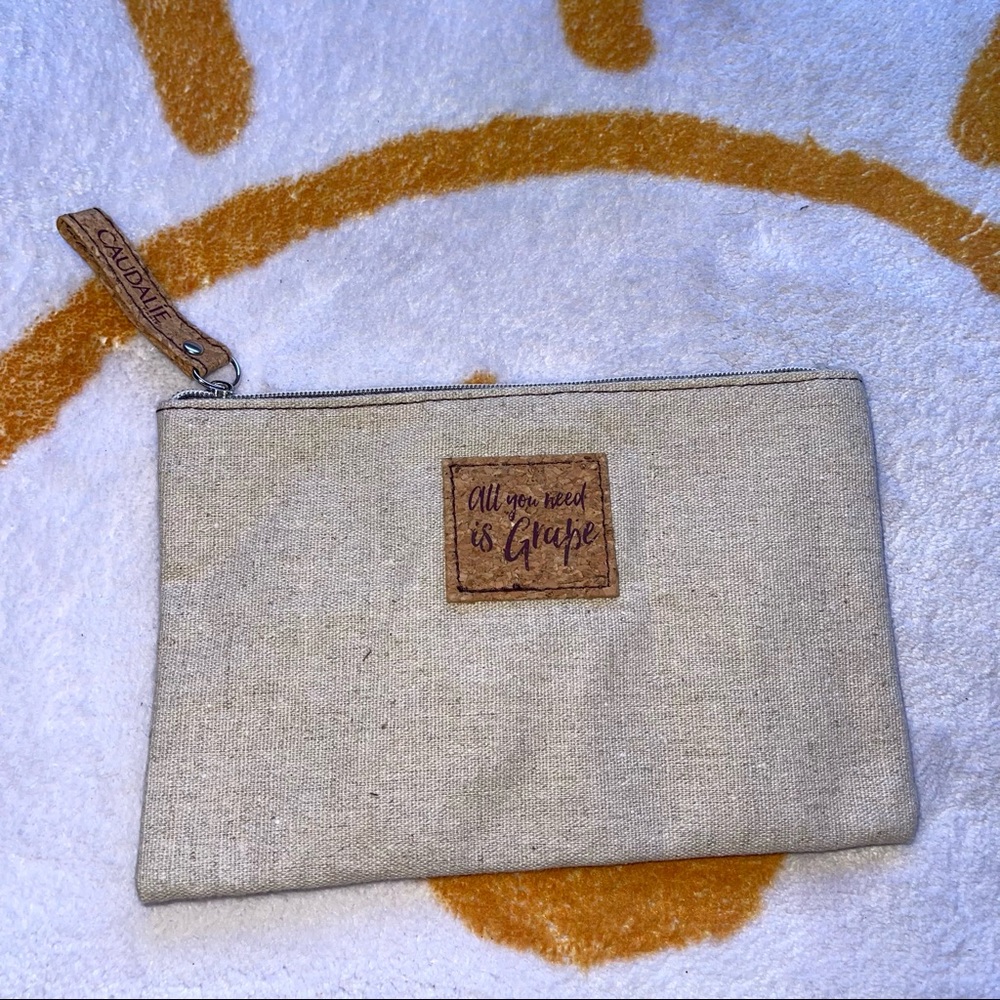 Caudalie Cotton Linen Wood Zipper Cosmetic/Makeup/Skincare Organizer Travel Bag